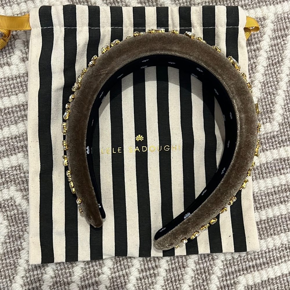 Lele Sadoughi Brown Velvet Encrusted Crystal Headband